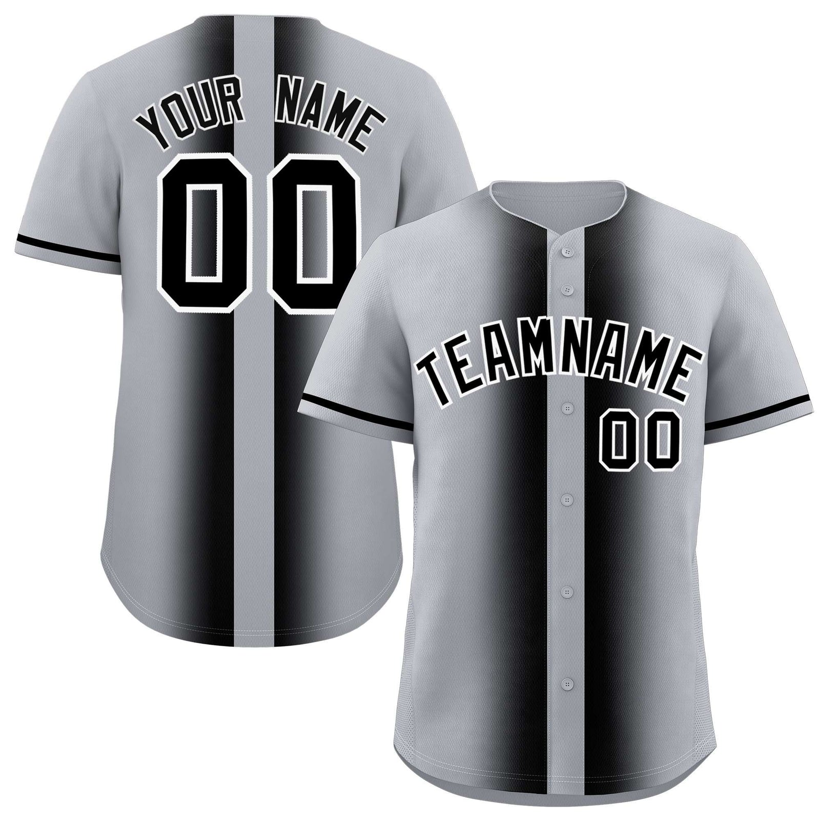 Custom Silver Black Lapel Gradient Fashion Authentic Baseball Jersey