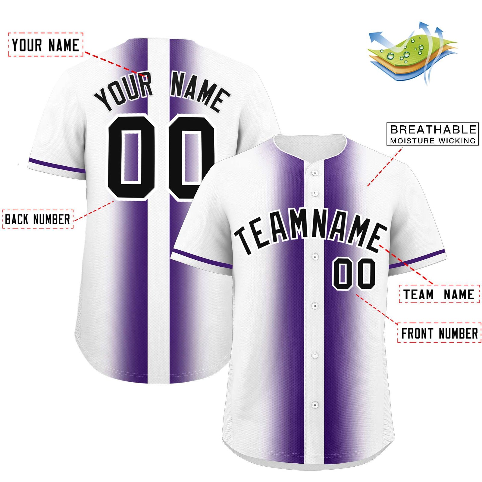 Custom White Purple Lapel Gradient Fashion Authentic Baseball Jersey