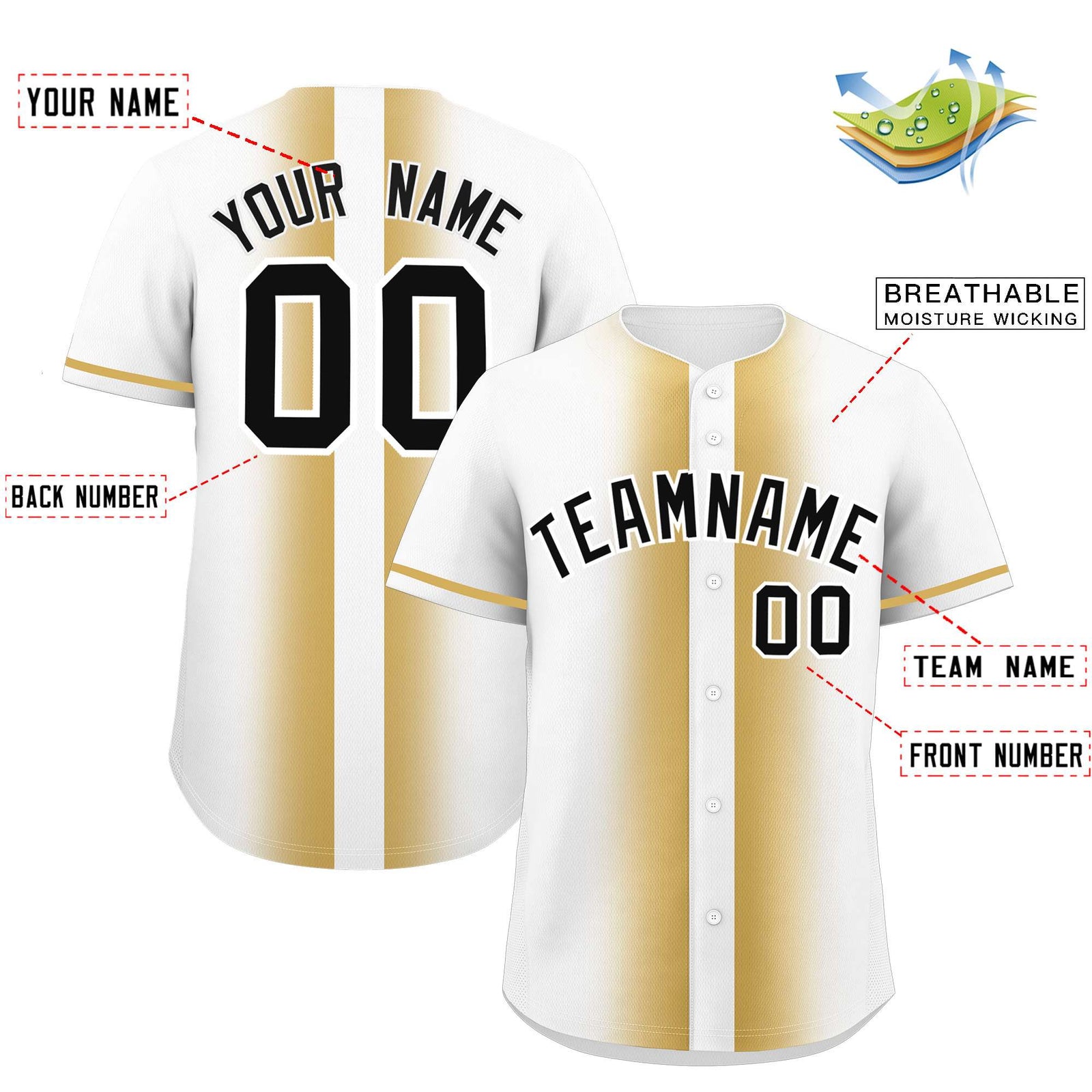 Custom White Old Gold Lapel Gradient Fashion Authentic Baseball Jersey