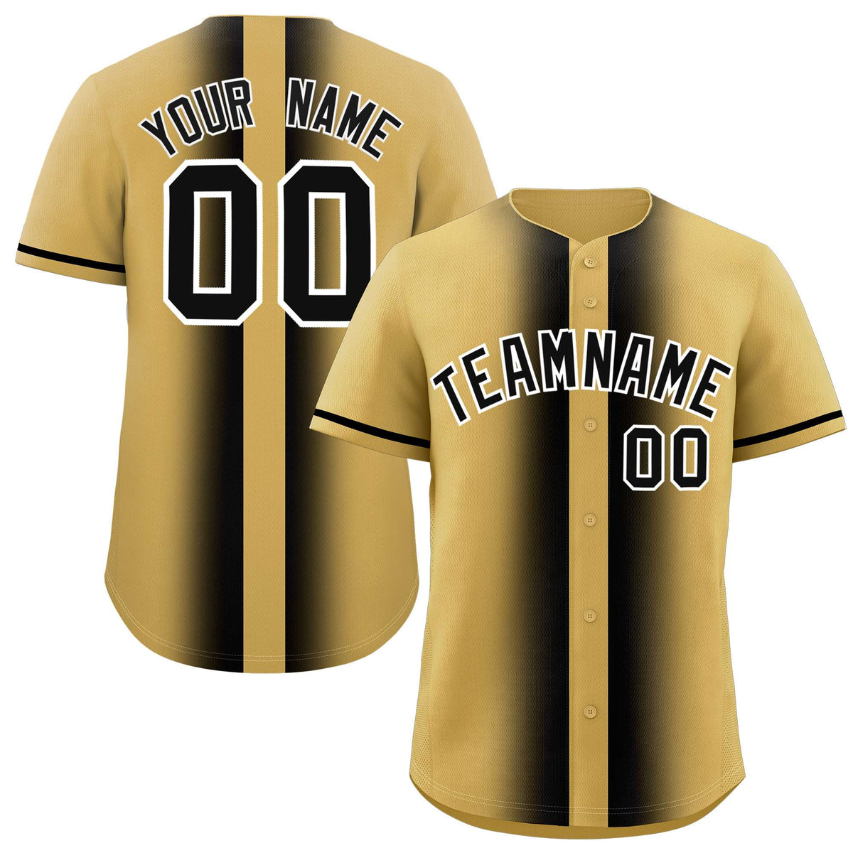 Custom Old Gold Black Lapel Gradient Fashion Authentic Baseball Jersey