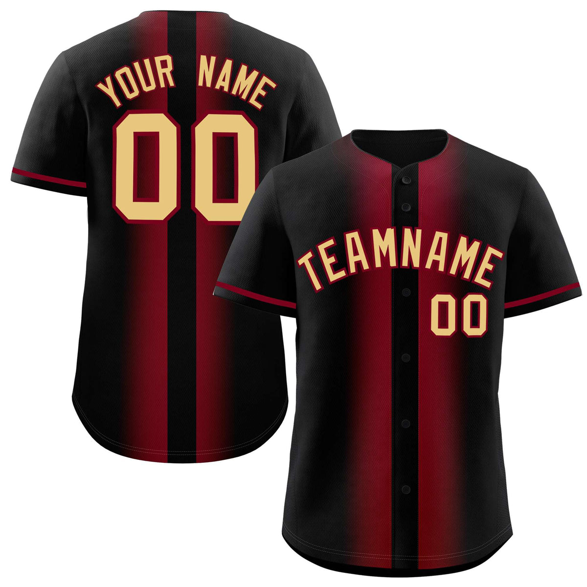 Custom Black Crimson Lapel Gradient Fashion Authentic Baseball Jersey