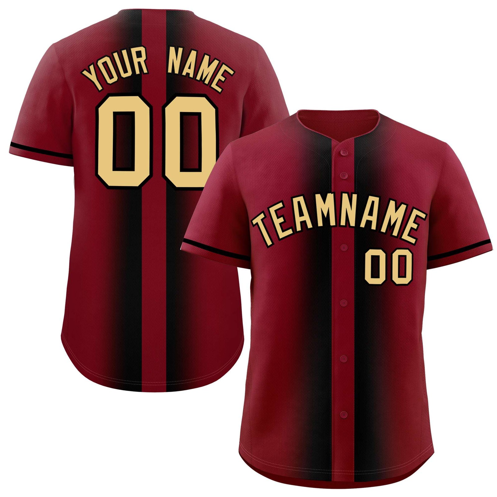 Custom Crimson Black Lapel Gradient Fashion Authentic Baseball Jersey