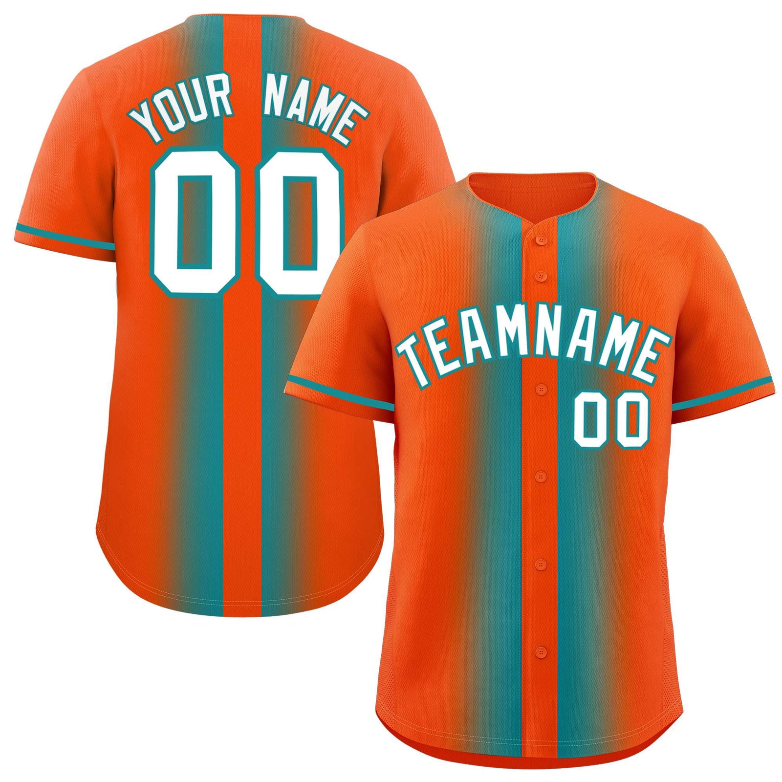Custom Orange Aqua Lapel Gradient Fashion Authentic Baseball Jersey