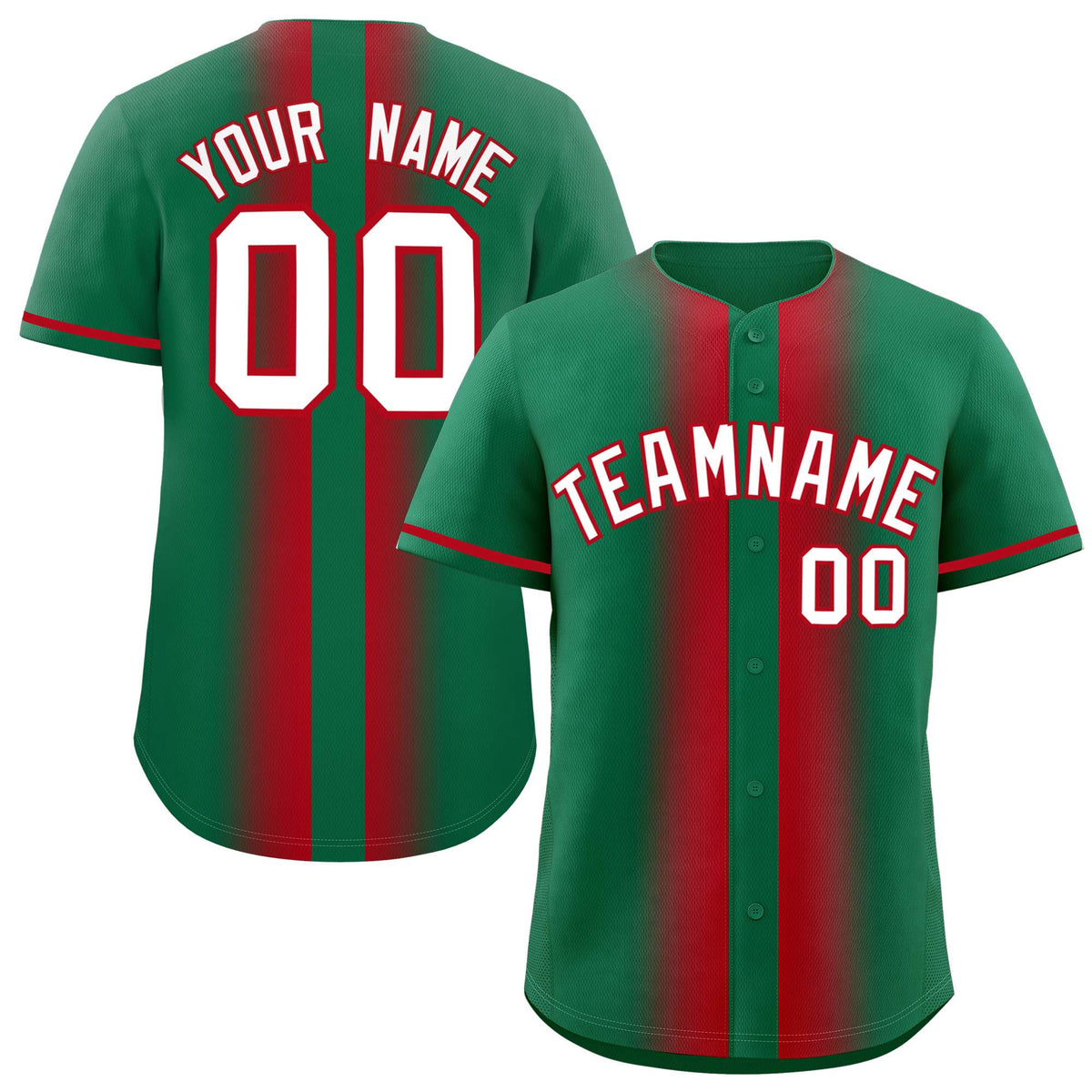 Custom Kelly Green Red Lapel Gradient Fashion Authentic Baseball Jersey