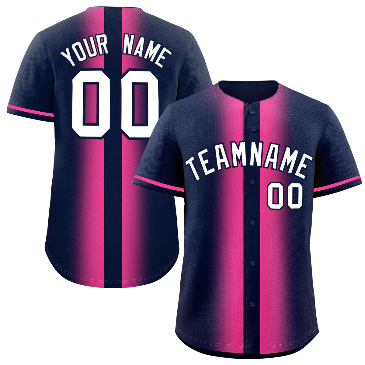 Custom Navy Pink Lapel Gradient Fashion Authentic Baseball Jersey
