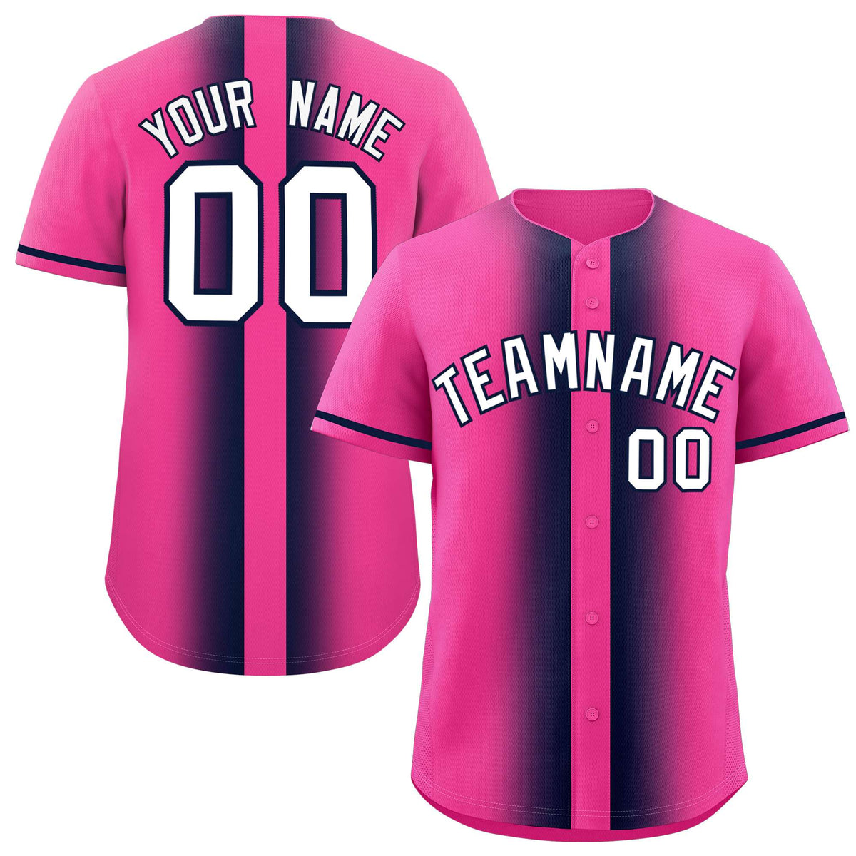 Custom Pink Navy Lapel Gradient Fashion Authentic Baseball Jersey