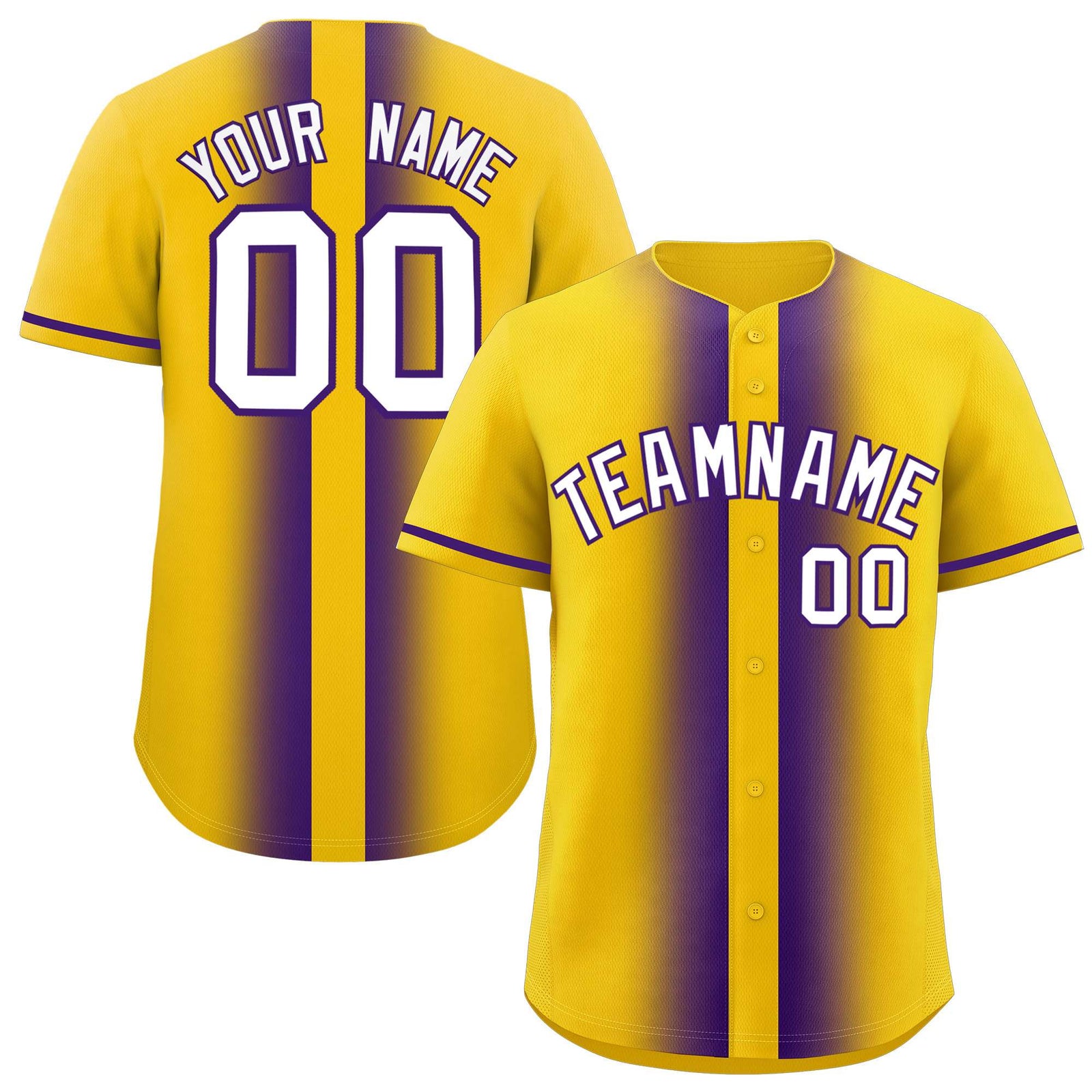 Custom Gold Purple Lapel Gradient Fashion Authentic Baseball Jersey