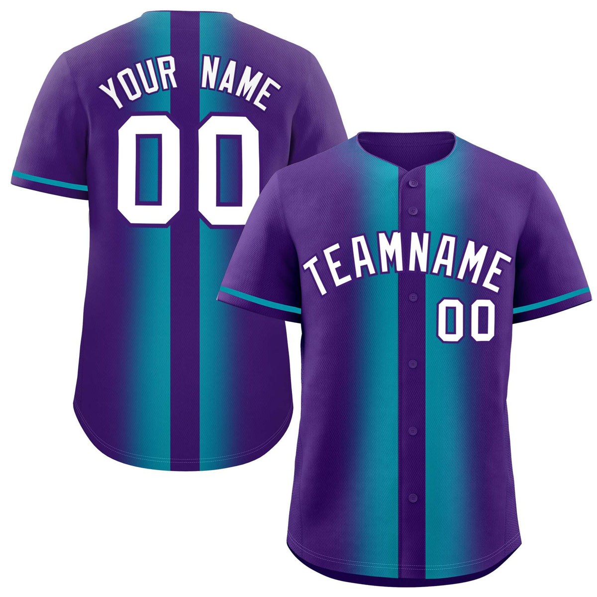 Custom Purple Aqua Lapel Gradient Fashion Authentic Baseball Jersey