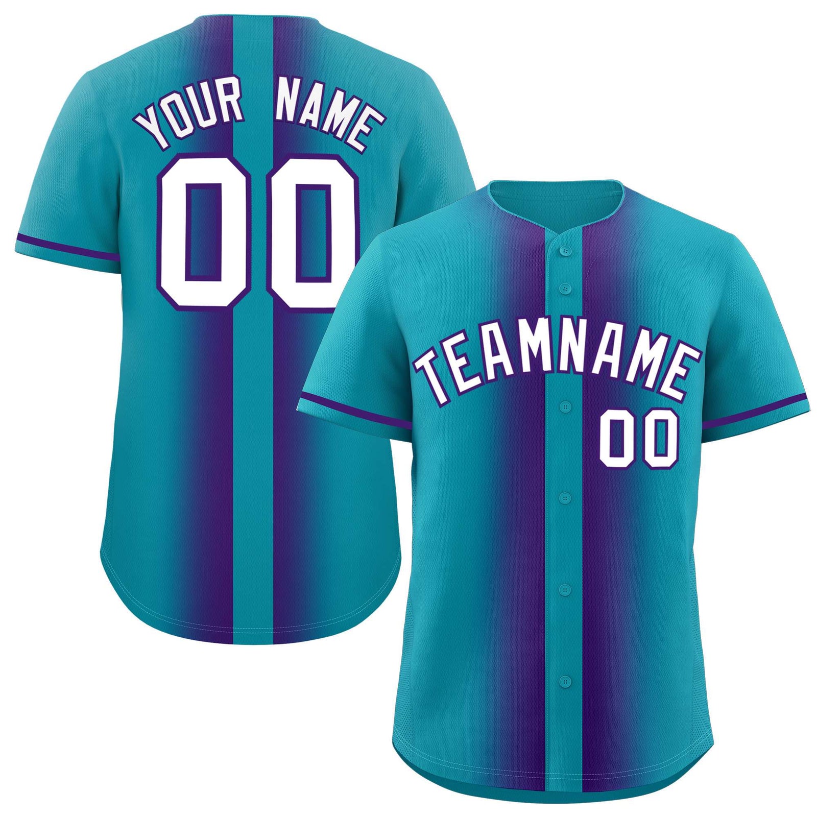 Custom Aqua Purple Lapel Gradient Fashion Authentic Baseball Jersey