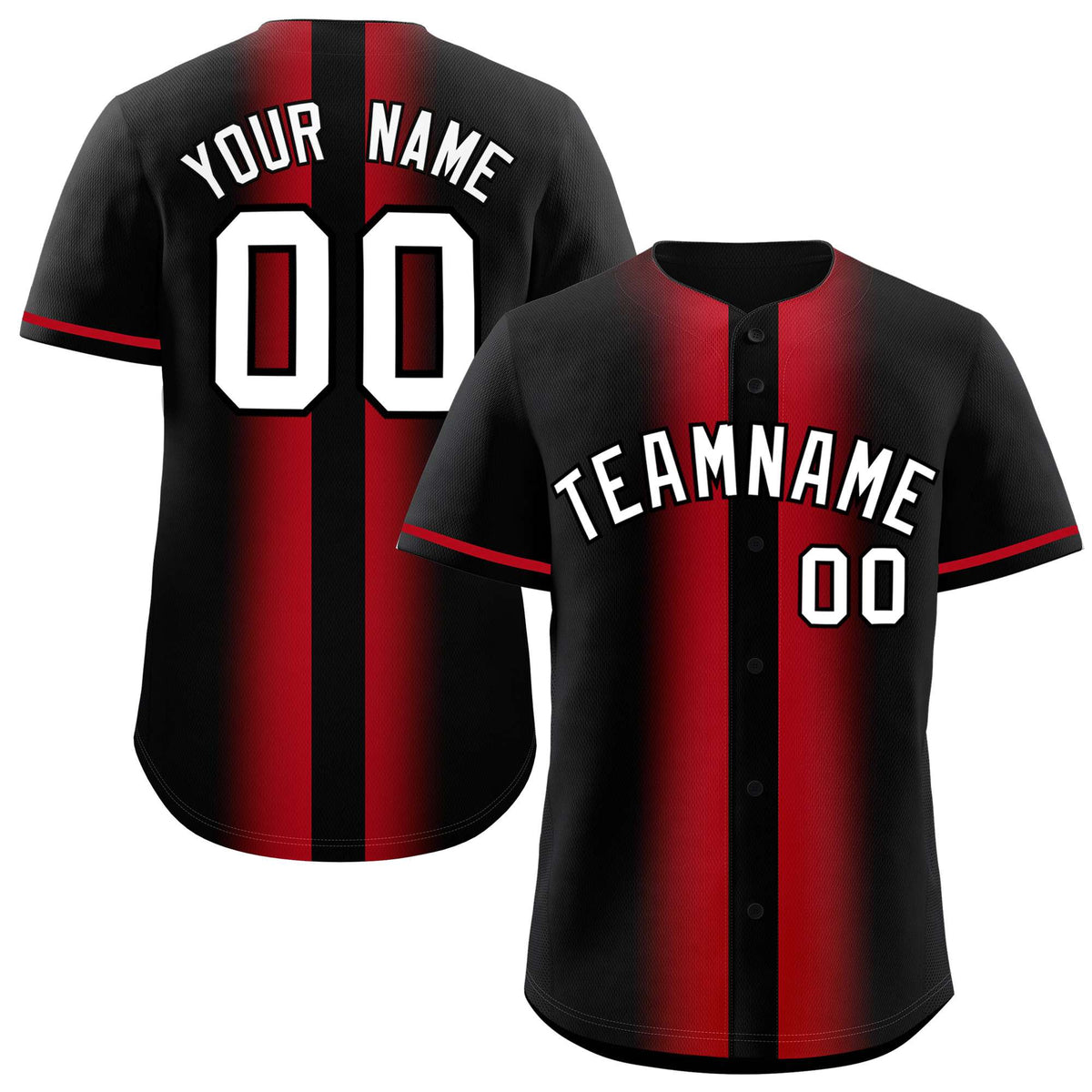 Custom Black Red Lapel Gradient Fashion Authentic Baseball Jersey
