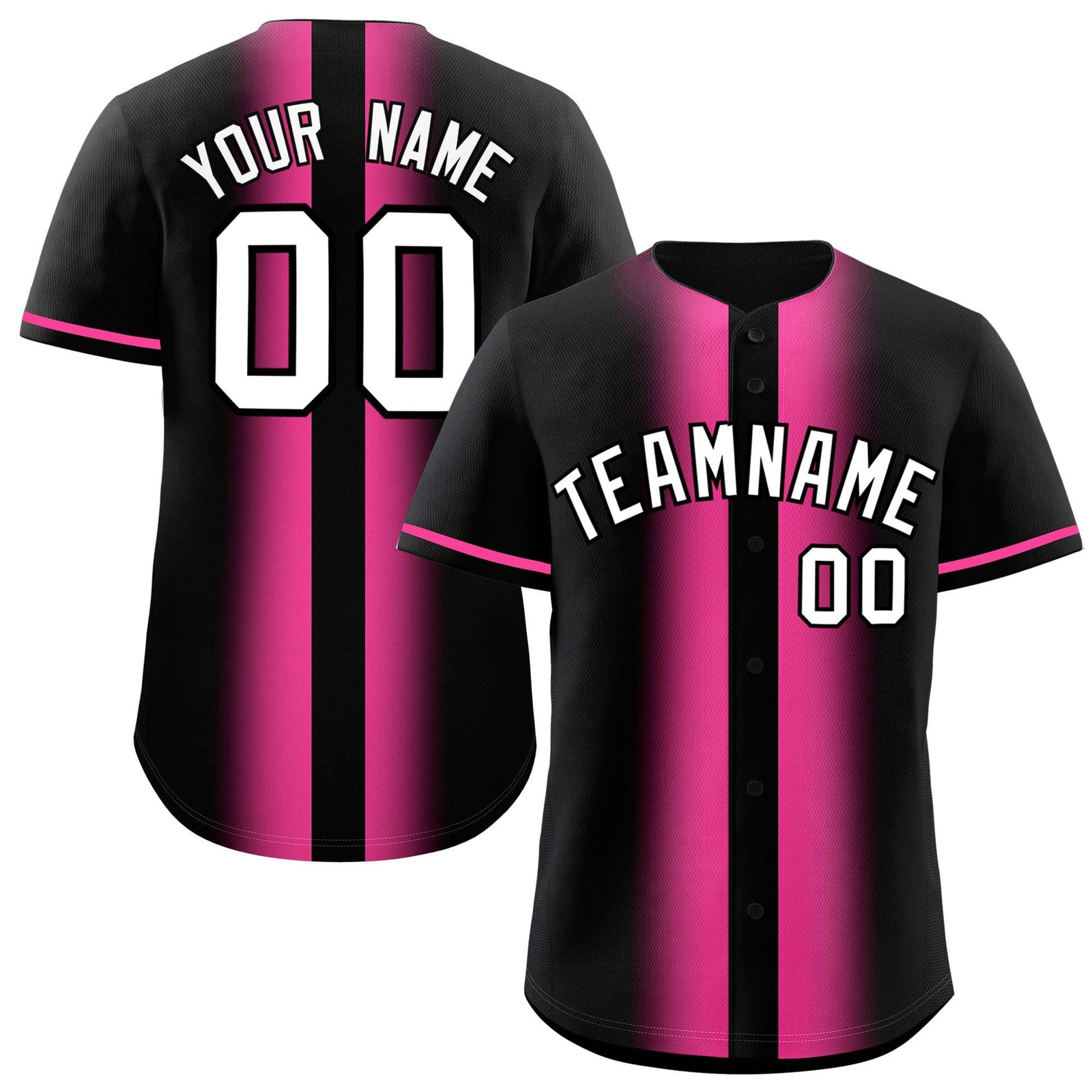 Custom Black Pink Lapel Gradient Fashion Authentic Baseball Jersey