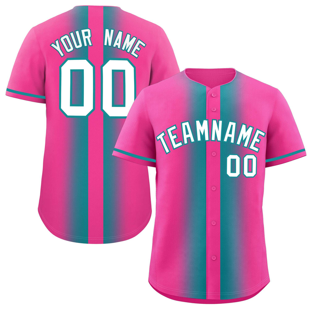 Custom Pink Aqua Lapel Gradient Fashion Authentic Baseball Jersey