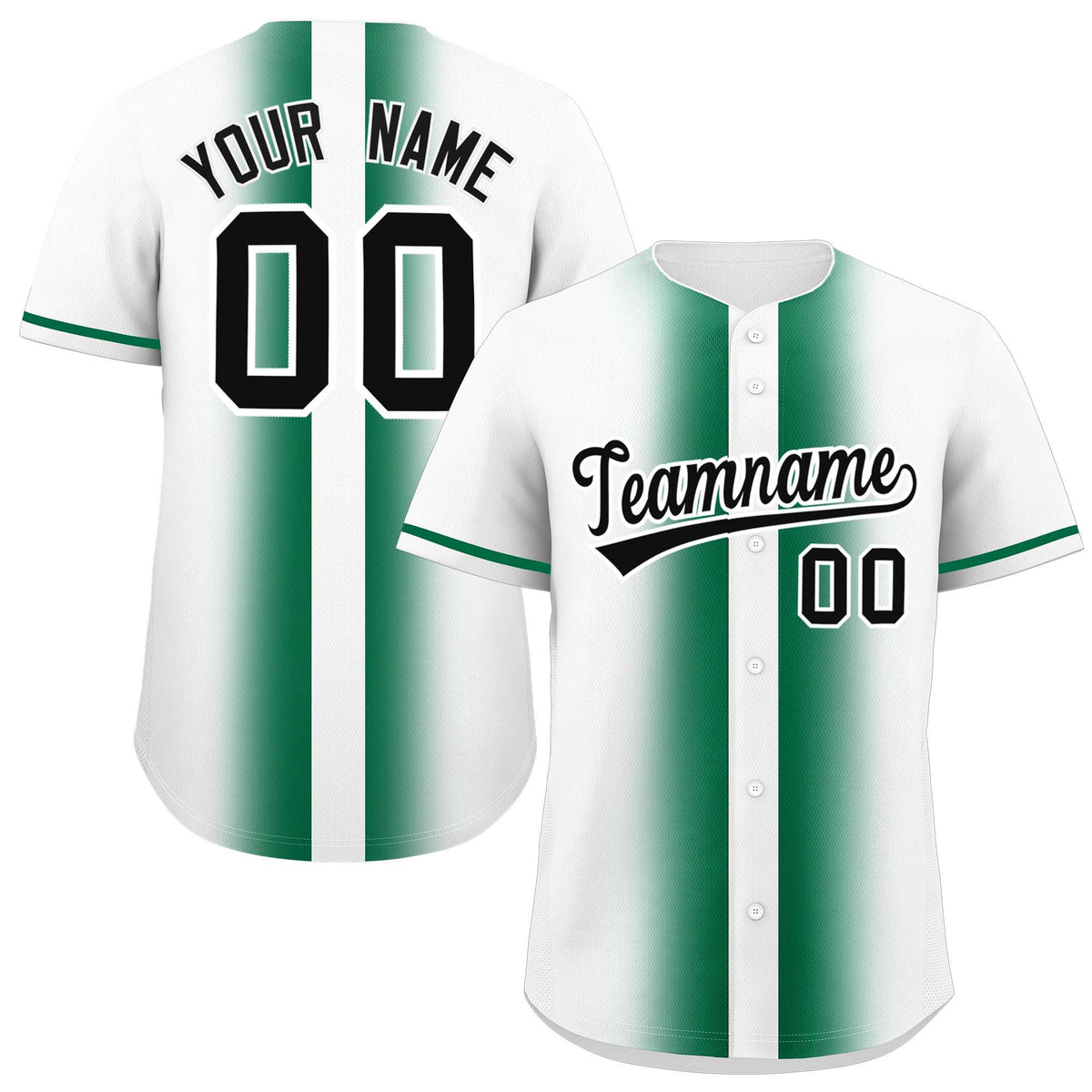 Custom White Kelly Green Lapel Gradient Fashion Authentic Baseball Jersey
