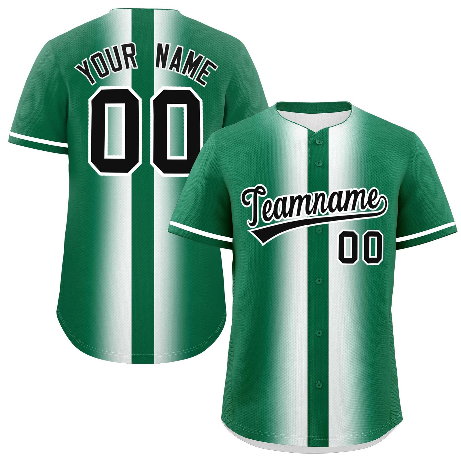 Custom Kelly Green White Lapel Gradient Fashion Authentic Baseball Jersey