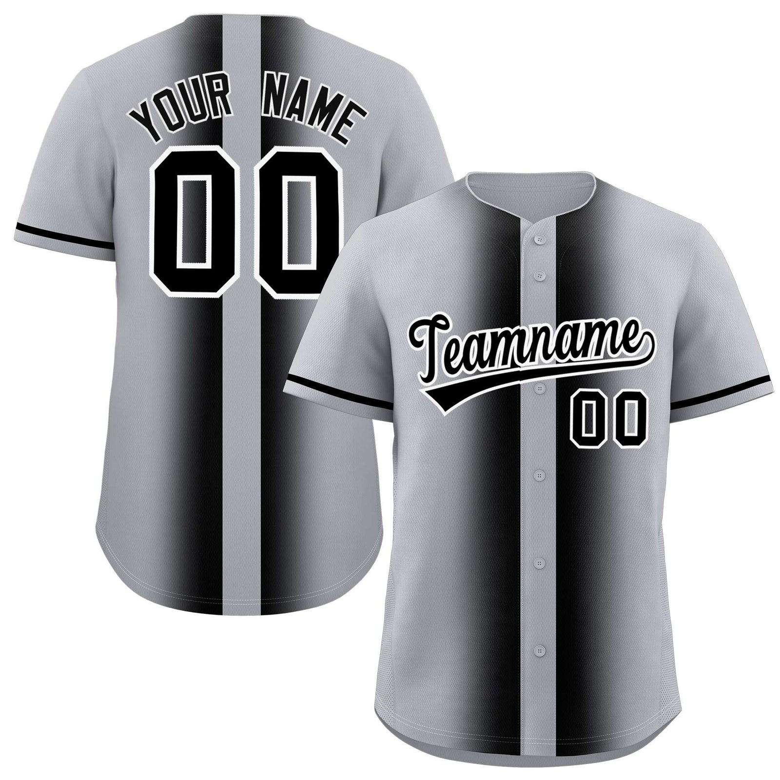 Custom Silver Black Lapel Gradient Fashion Authentic Baseball Jersey