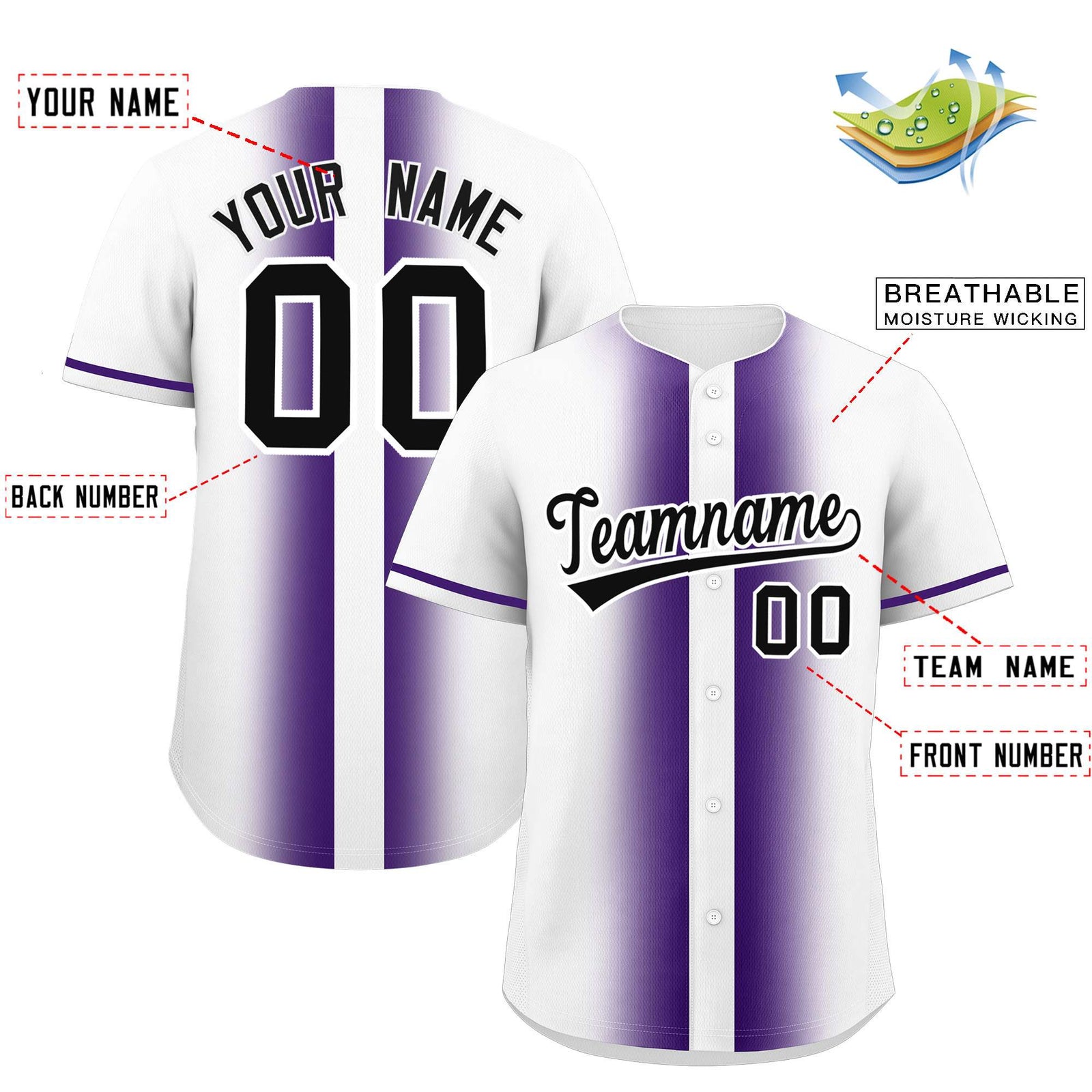 Custom White Purple Lapel Gradient Fashion Authentic Baseball Jersey