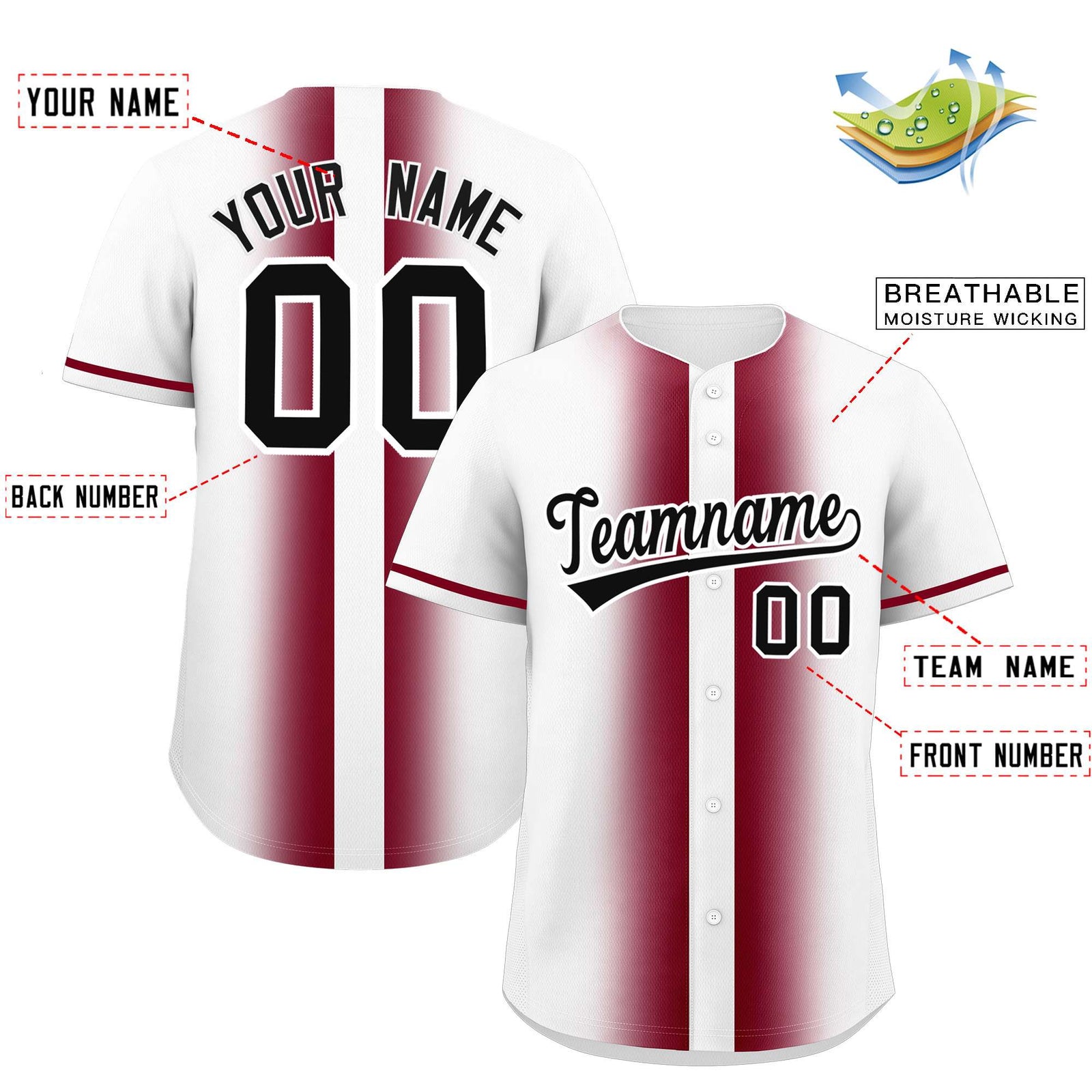 Custom White Crimson Lapel Gradient Fashion Authentic Baseball Jersey