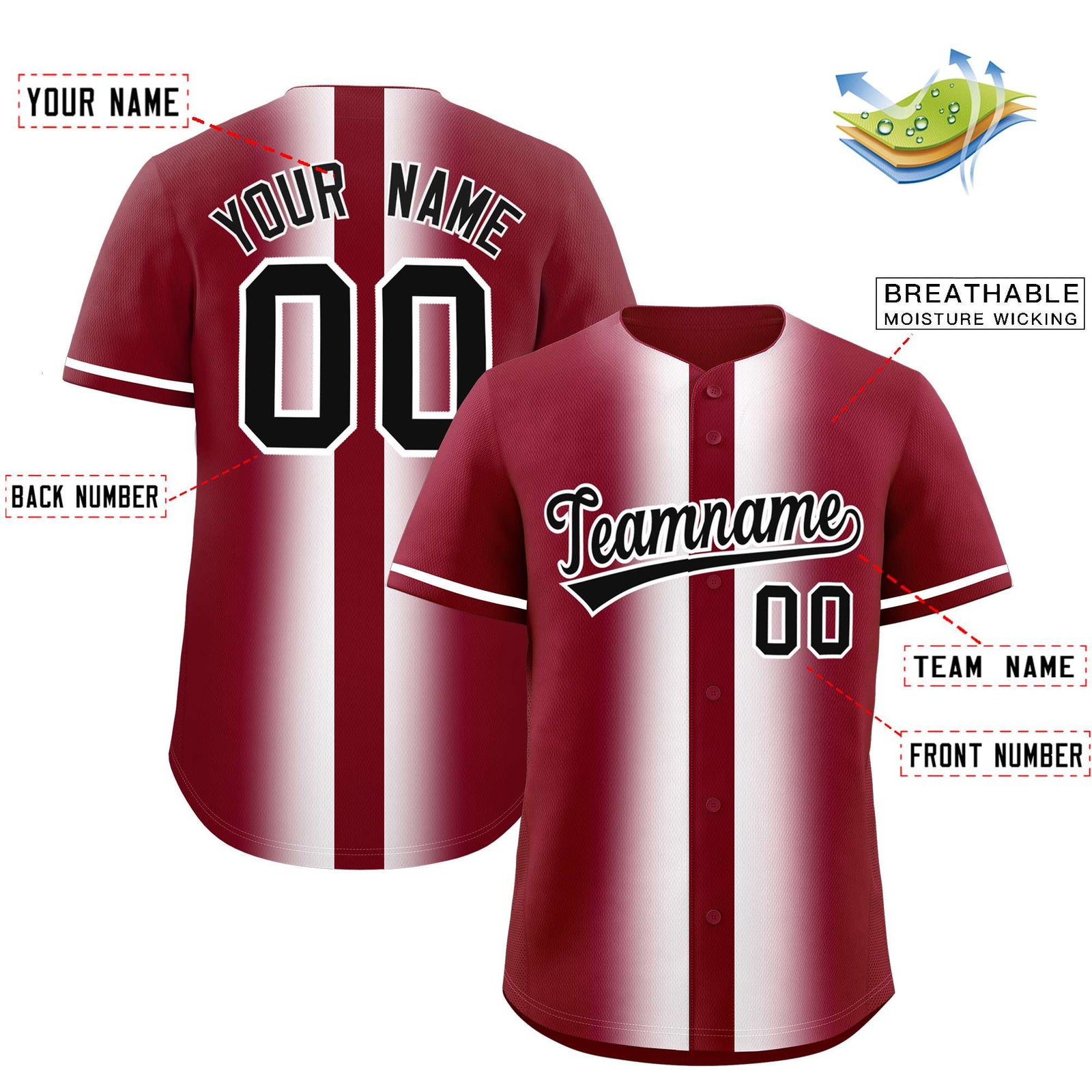 Custom Crimson White Lapel Gradient Fashion Authentic Baseball Jersey