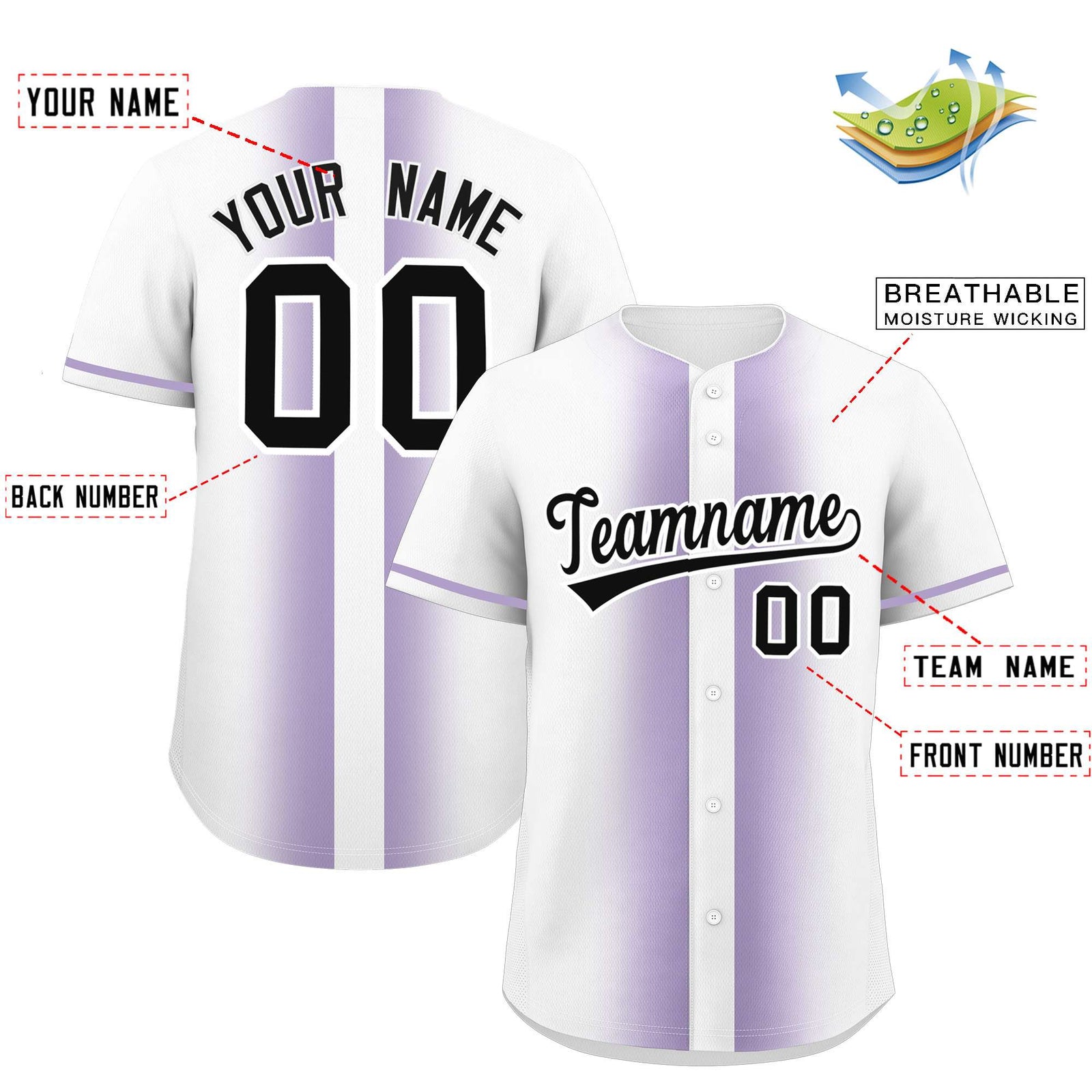 Custom White Light Purple Lapel Gradient Fashion Authentic Baseball Jersey