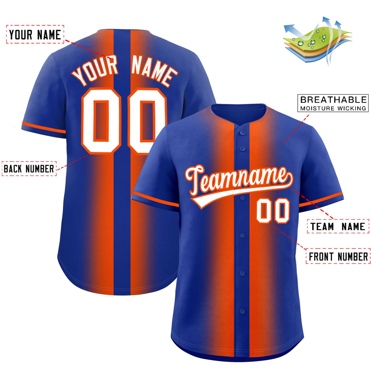Custom Royal Orange Lapel Gradient Fashion Authentic Baseball Jersey
