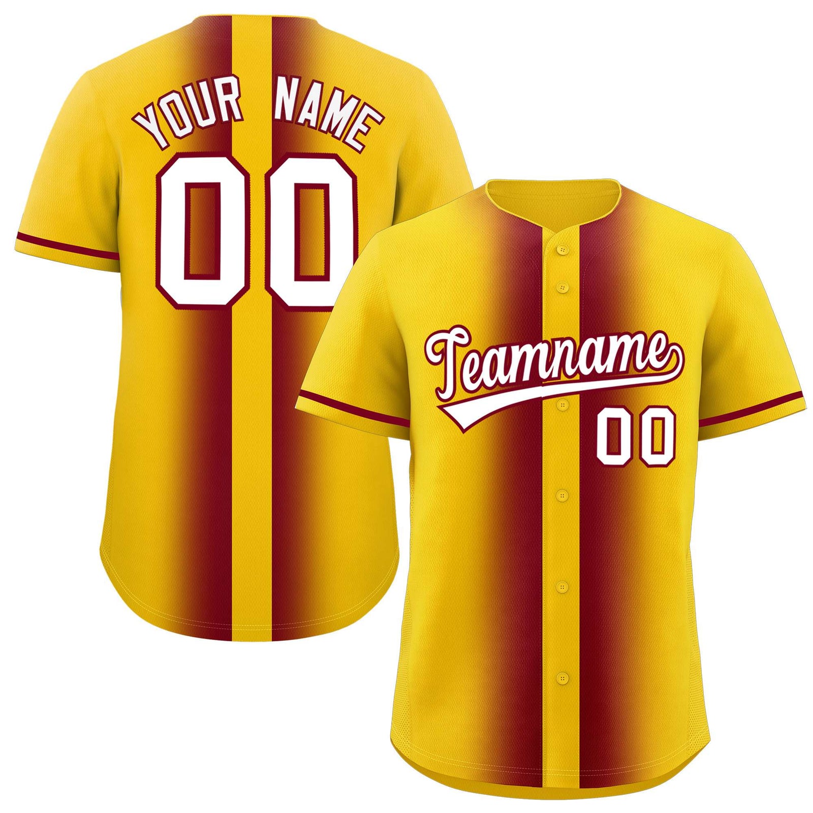 Custom Gold Crimson Lapel Gradient Fashion Authentic Baseball Jersey