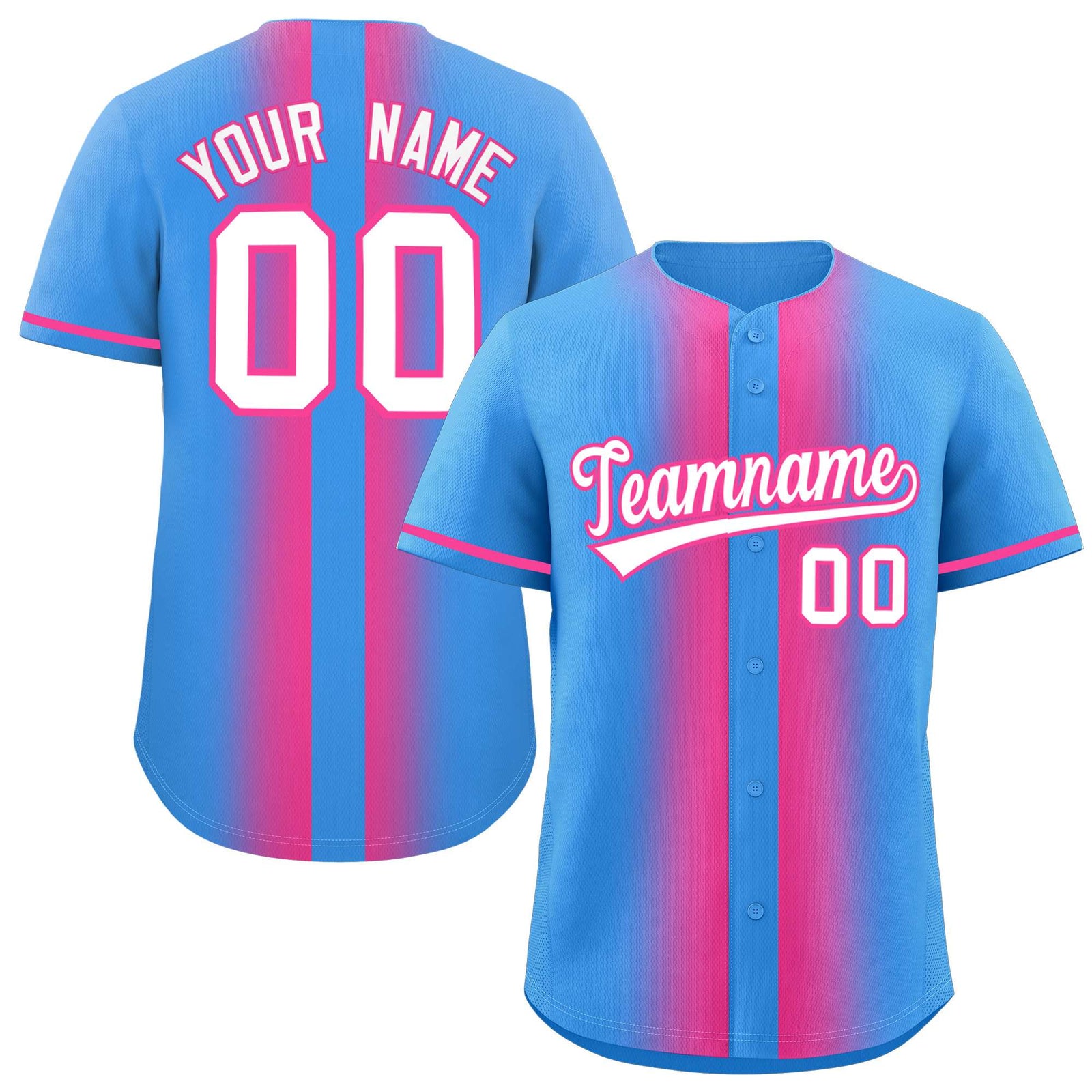 Custom Powder Blue Pink Lapel Gradient Fashion Authentic Baseball Jersey