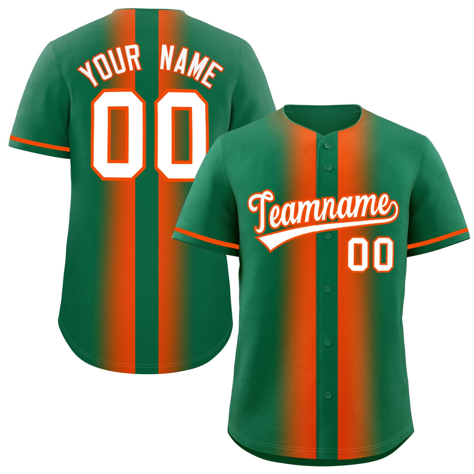 Custom Kelly Green Orange Lapel Gradient Fashion Authentic Baseball Jersey