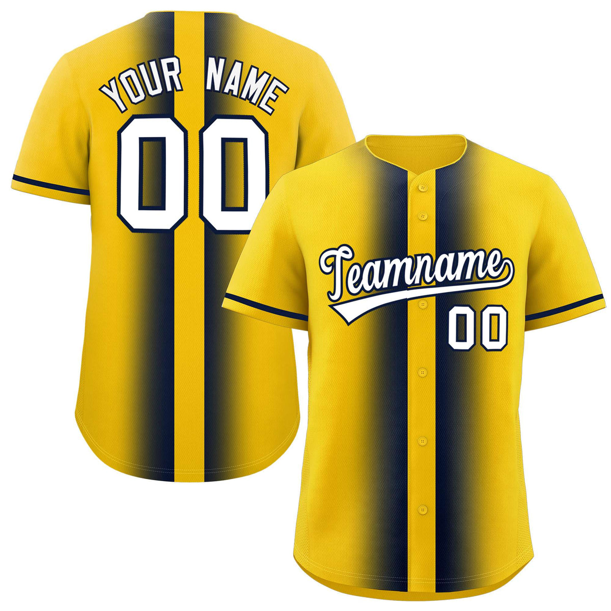 Custom Gold Navy Lapel Gradient Fashion Authentic Baseball Jersey