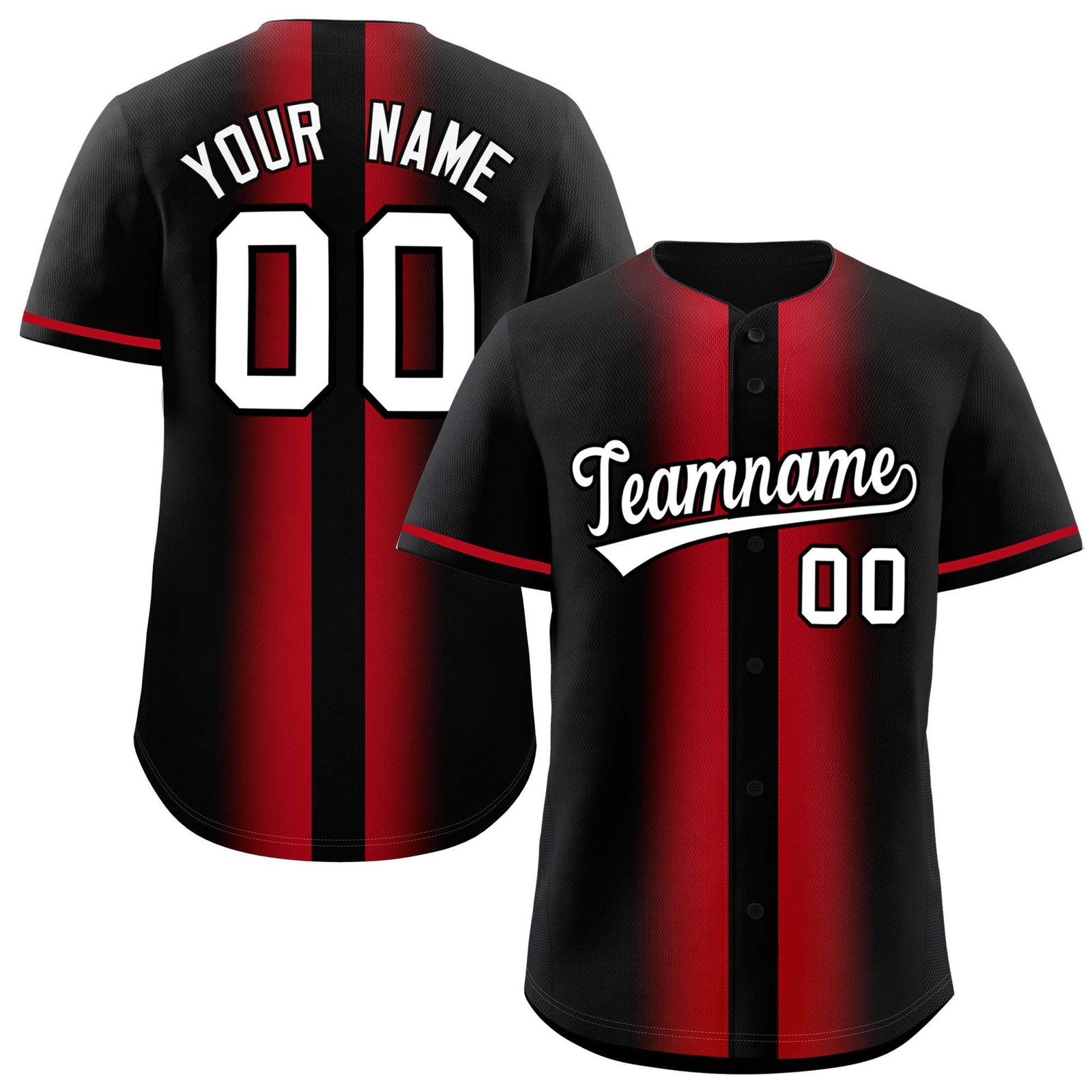 Custom Black Red Lapel Gradient Fashion Authentic Baseball Jersey