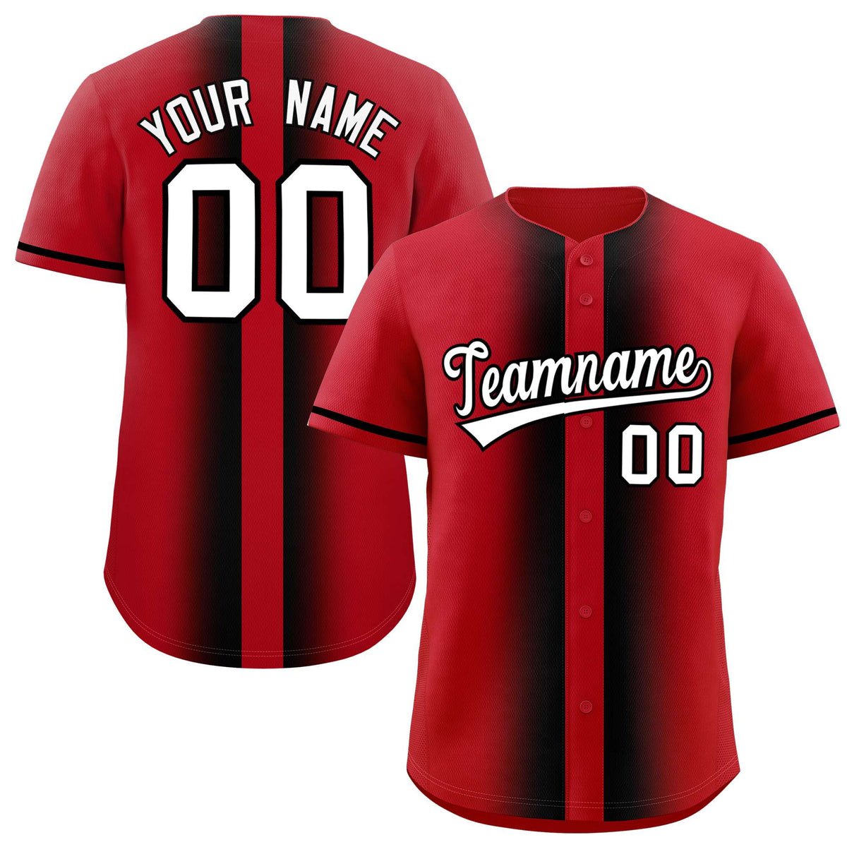 Custom Red Black Lapel Gradient Fashion Authentic Baseball Jersey
