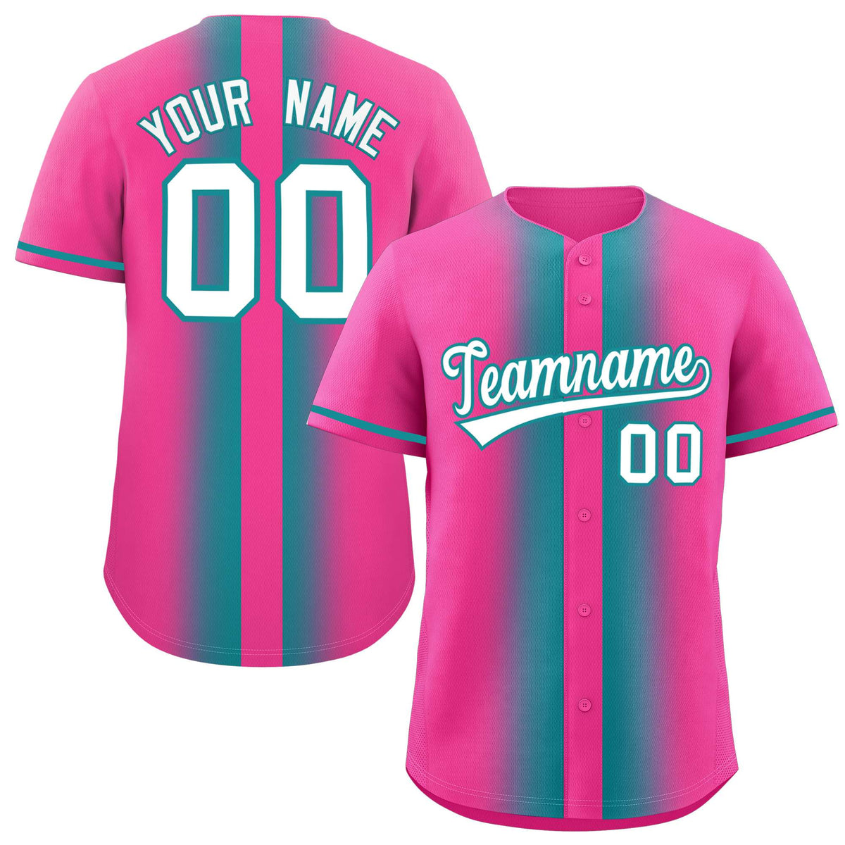 Custom Pink Aqua Lapel Gradient Fashion Authentic Baseball Jersey