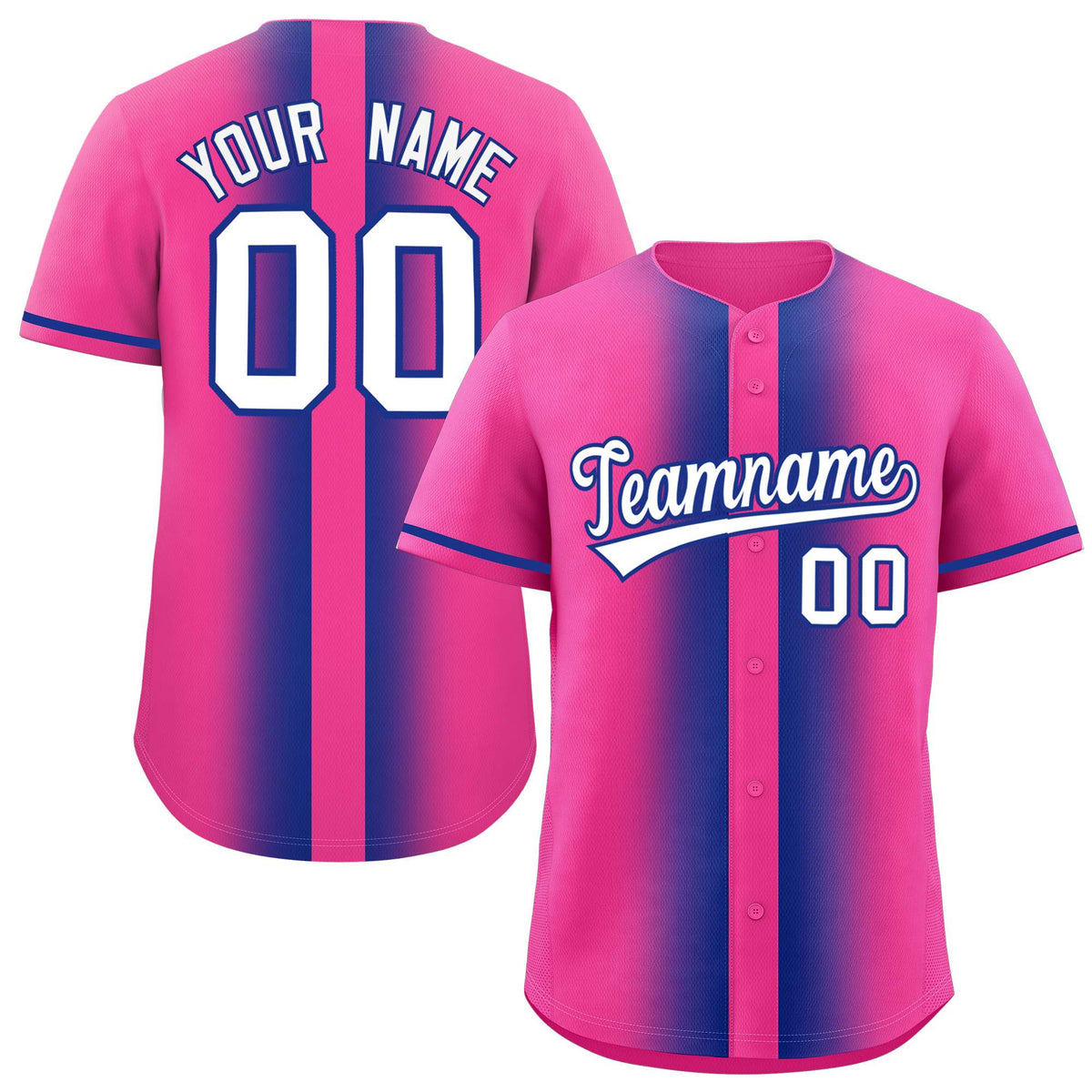 Custom Pink Royal Lapel Gradient Fashion Authentic Baseball Jersey