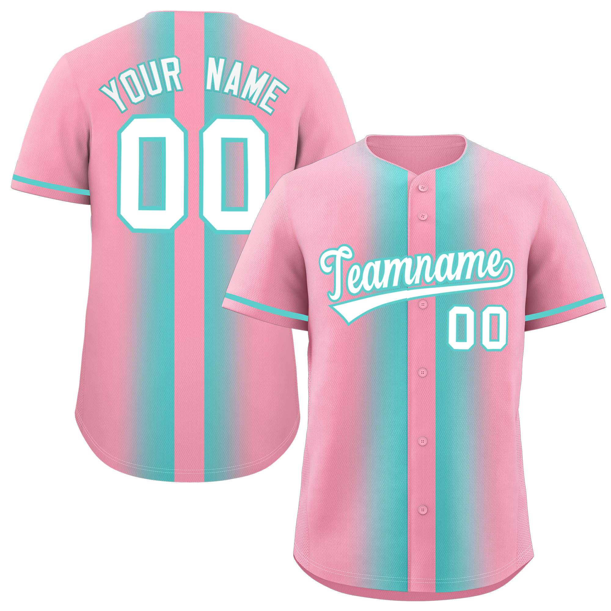 Custom Light Pink Bright Green Lapel Gradient Fashion Authentic Baseball Jersey