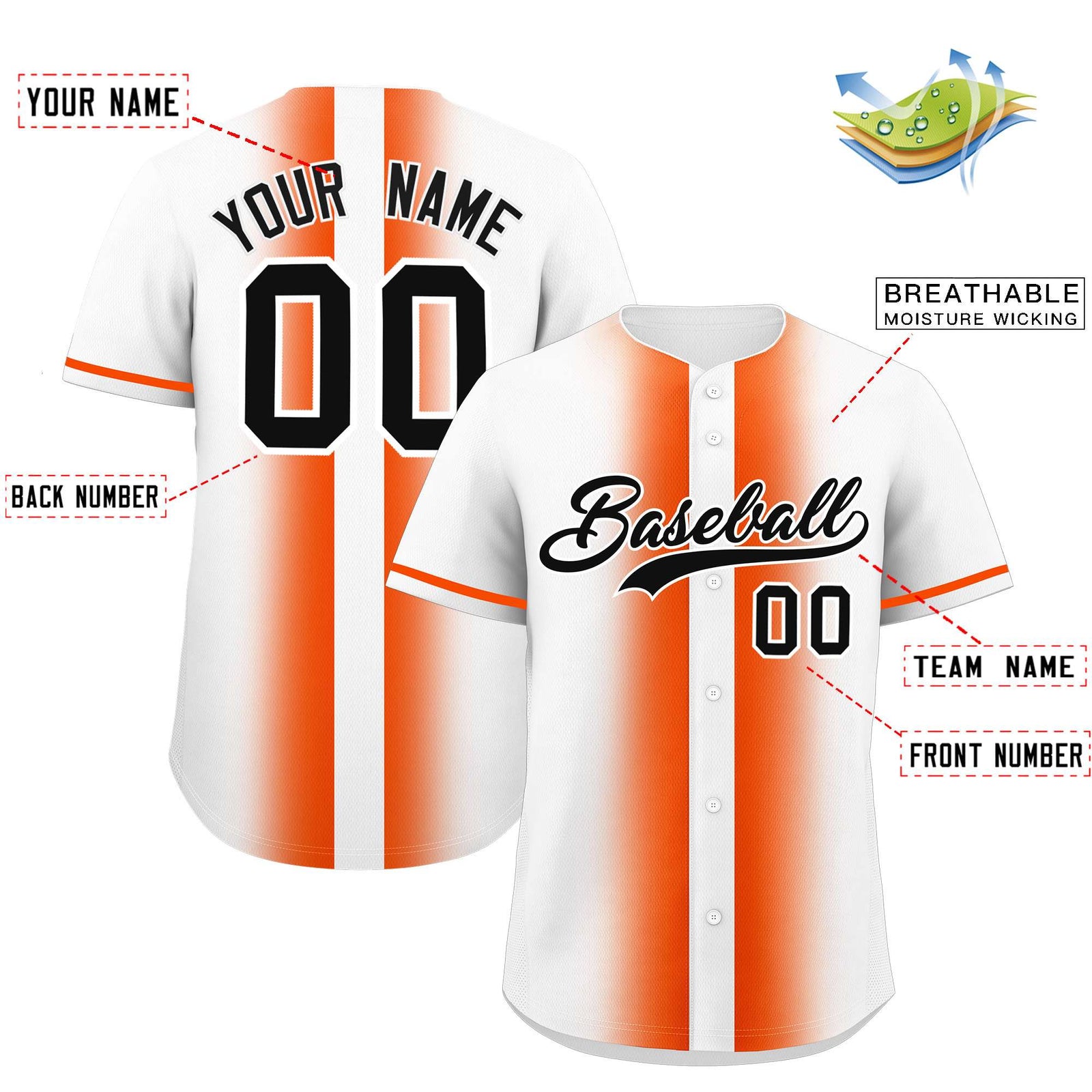 Custom White Orange Lapel Gradient Fashion Authentic Baseball Jersey