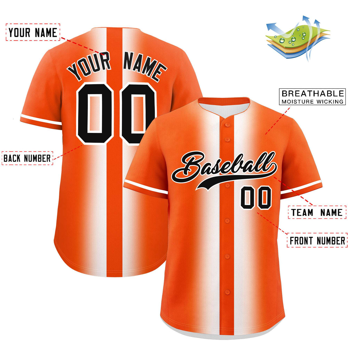 Custom Orange White Lapel Gradient Fashion Authentic Baseball Jersey