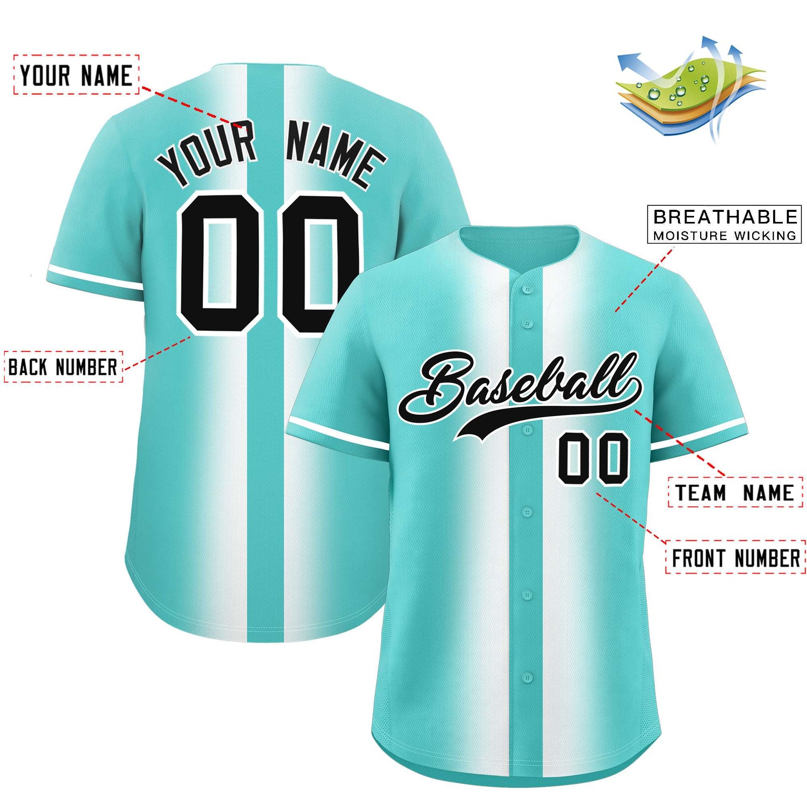 Custom Bright Green White Lapel Gradient Fashion Authentic Baseball Jersey