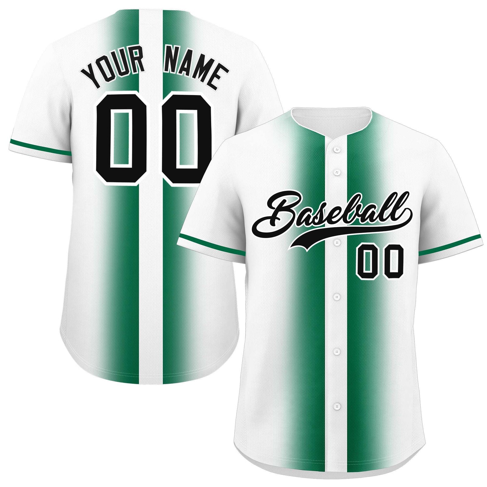 Custom White Kelly Green Lapel Gradient Fashion Authentic Baseball Jersey