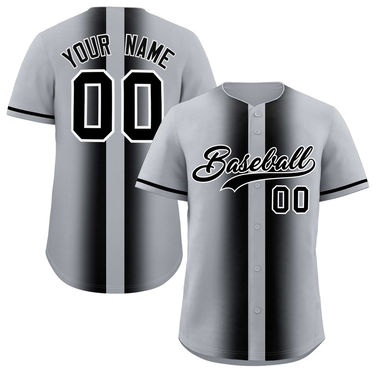 Custom Silver Black Lapel Gradient Fashion Authentic Baseball Jersey