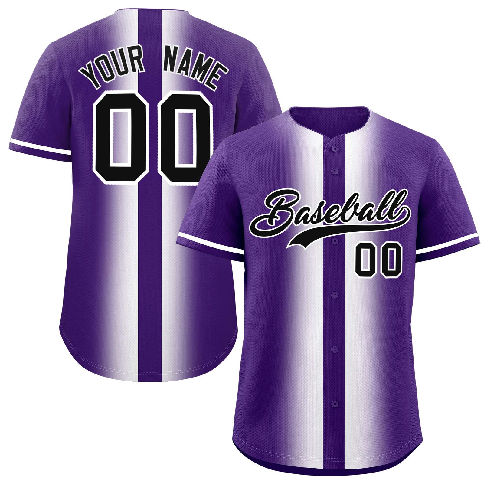 Custom Purple White Lapel Gradient Fashion Authentic Baseball Jersey