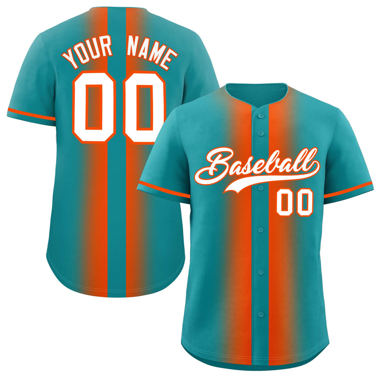 Custom Aqua Orange Lapel Gradient Fashion Authentic Baseball Jersey