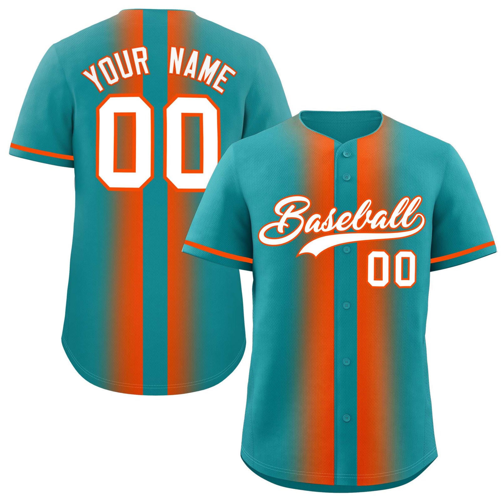 Custom Aqua Orange Lapel Gradient Fashion Authentic Baseball Jersey