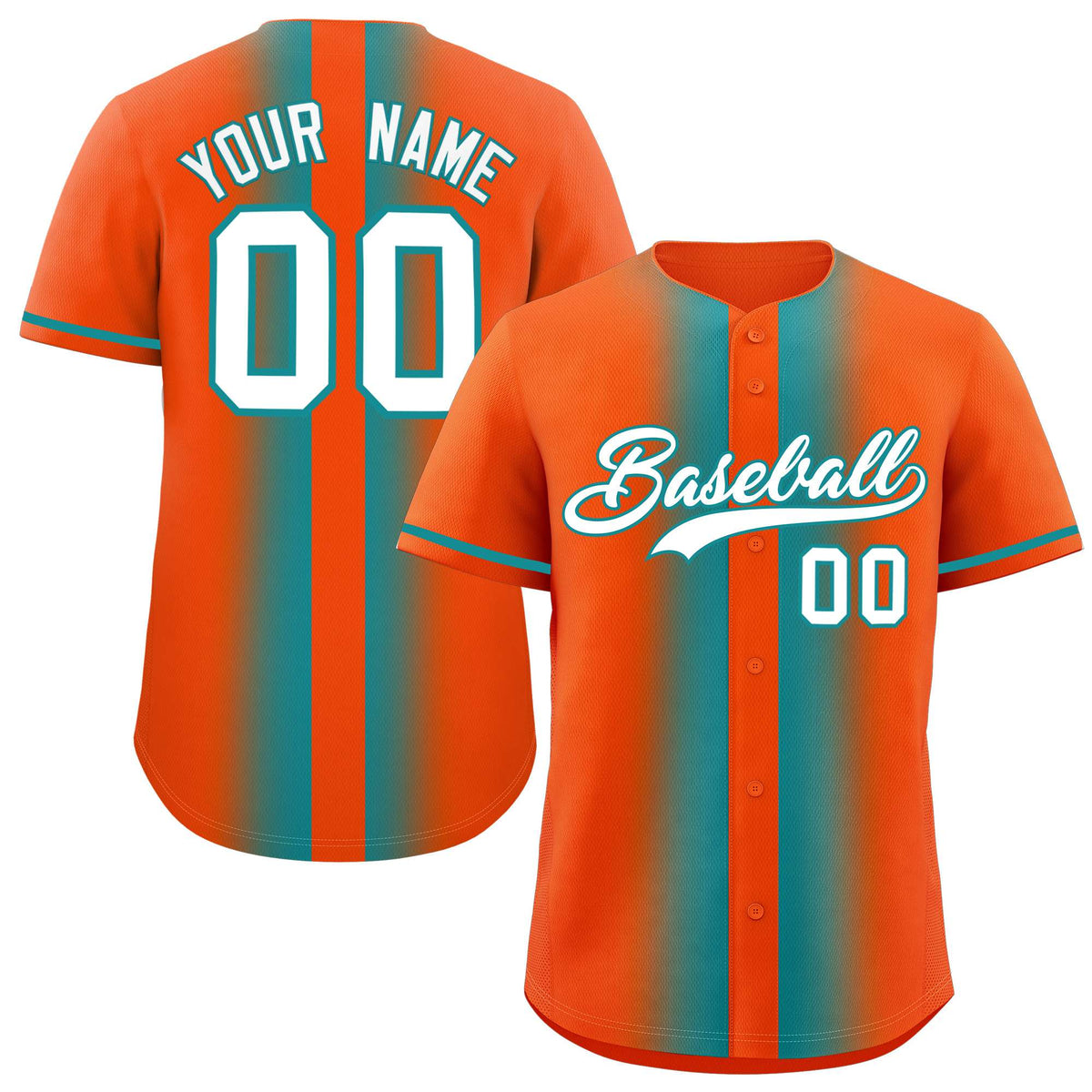 Custom Orange Aqua Lapel Gradient Fashion Authentic Baseball Jersey