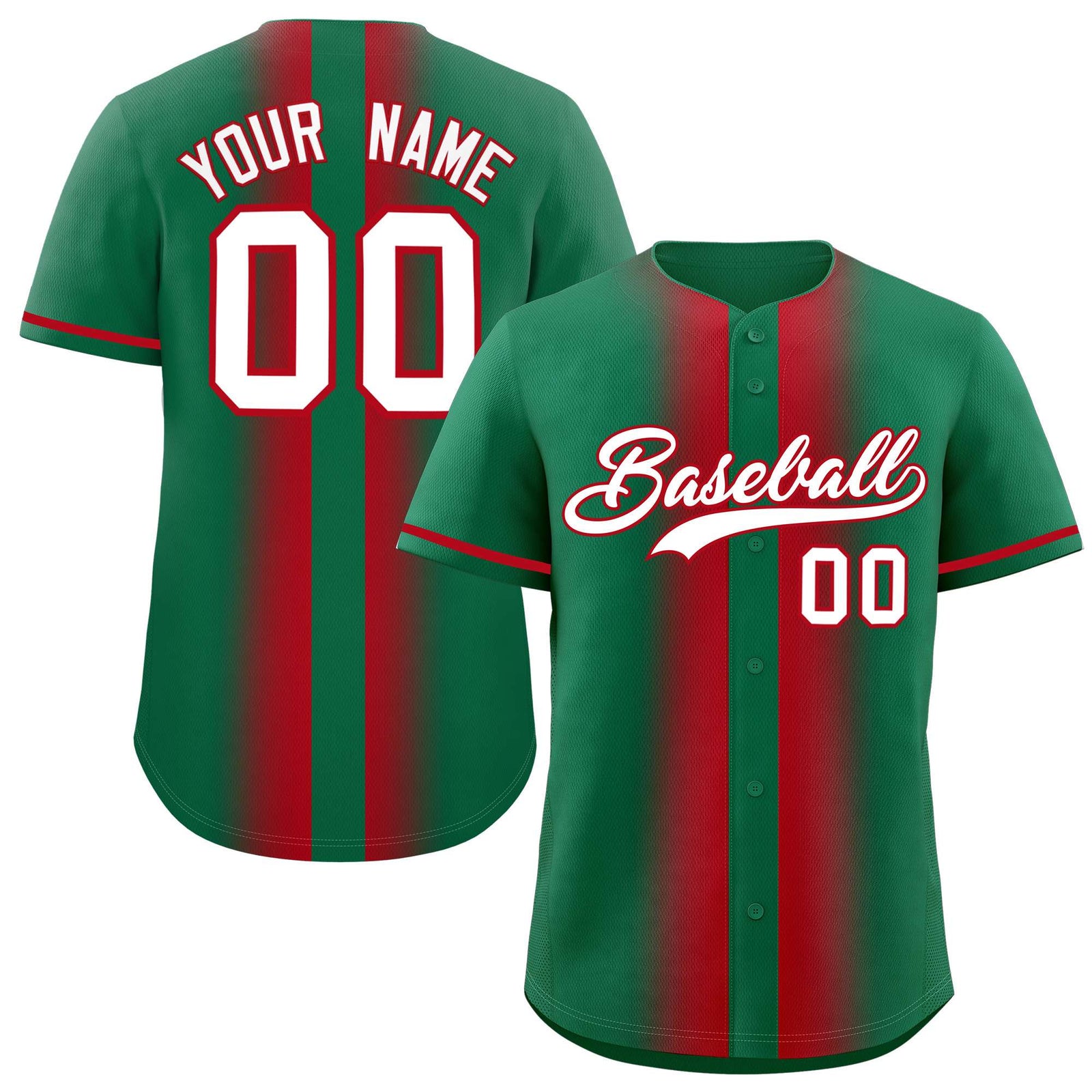 Custom Kelly Green Red Lapel Gradient Fashion Authentic Baseball Jersey