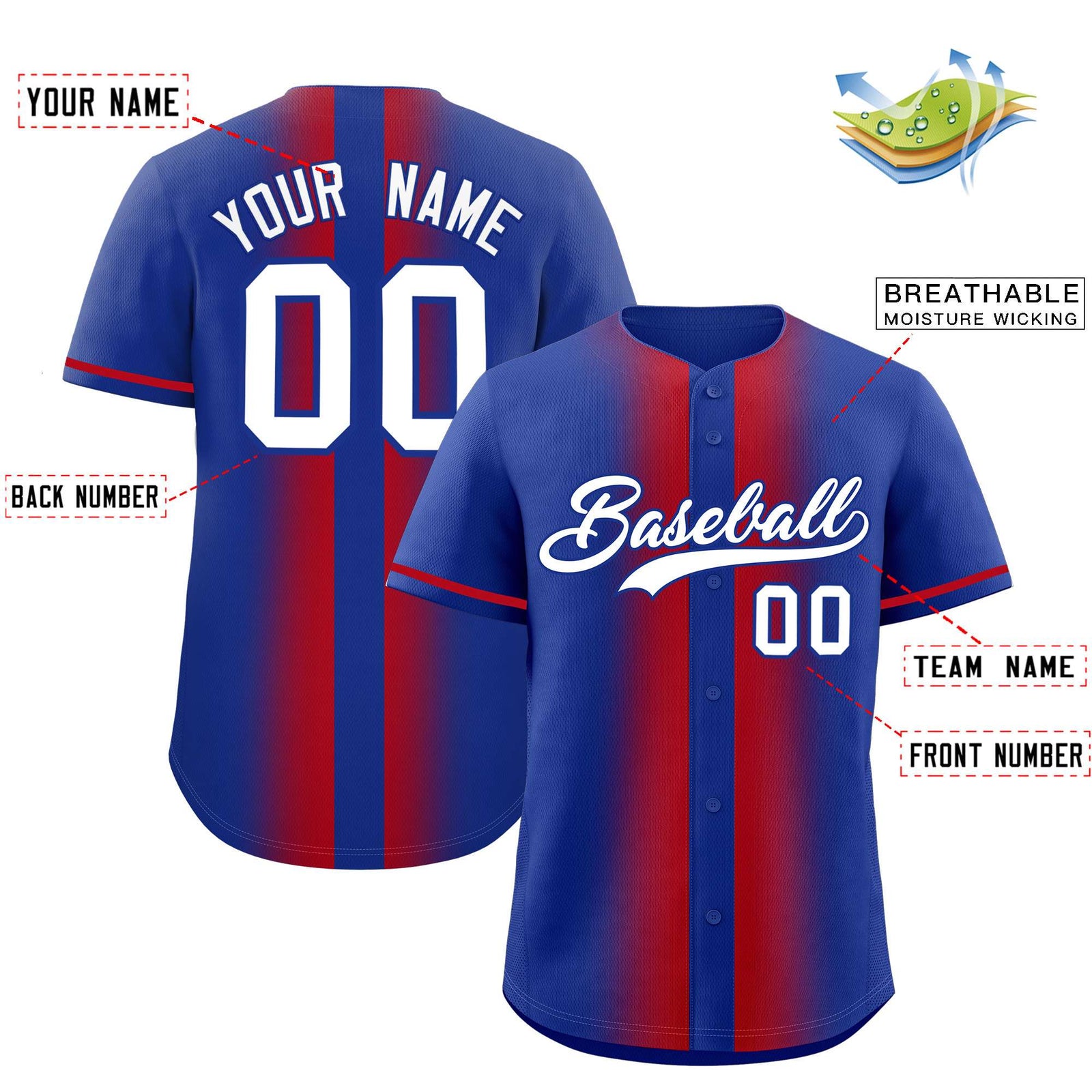 Custom Royal Red Lapel Gradient Fashion Authentic Baseball Jersey