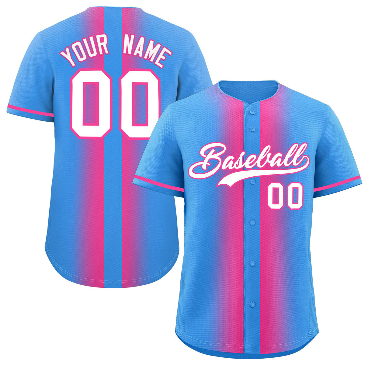 Custom Powder Blue Pink Lapel Gradient Fashion Authentic Baseball Jersey