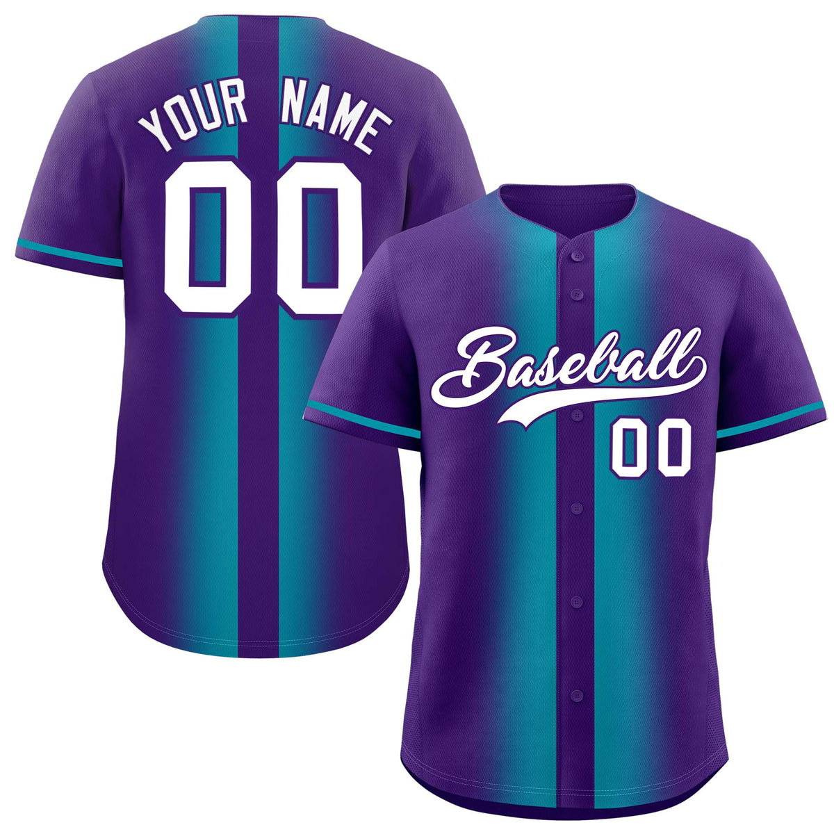 Custom Purple Aqua Lapel Gradient Fashion Authentic Baseball Jersey