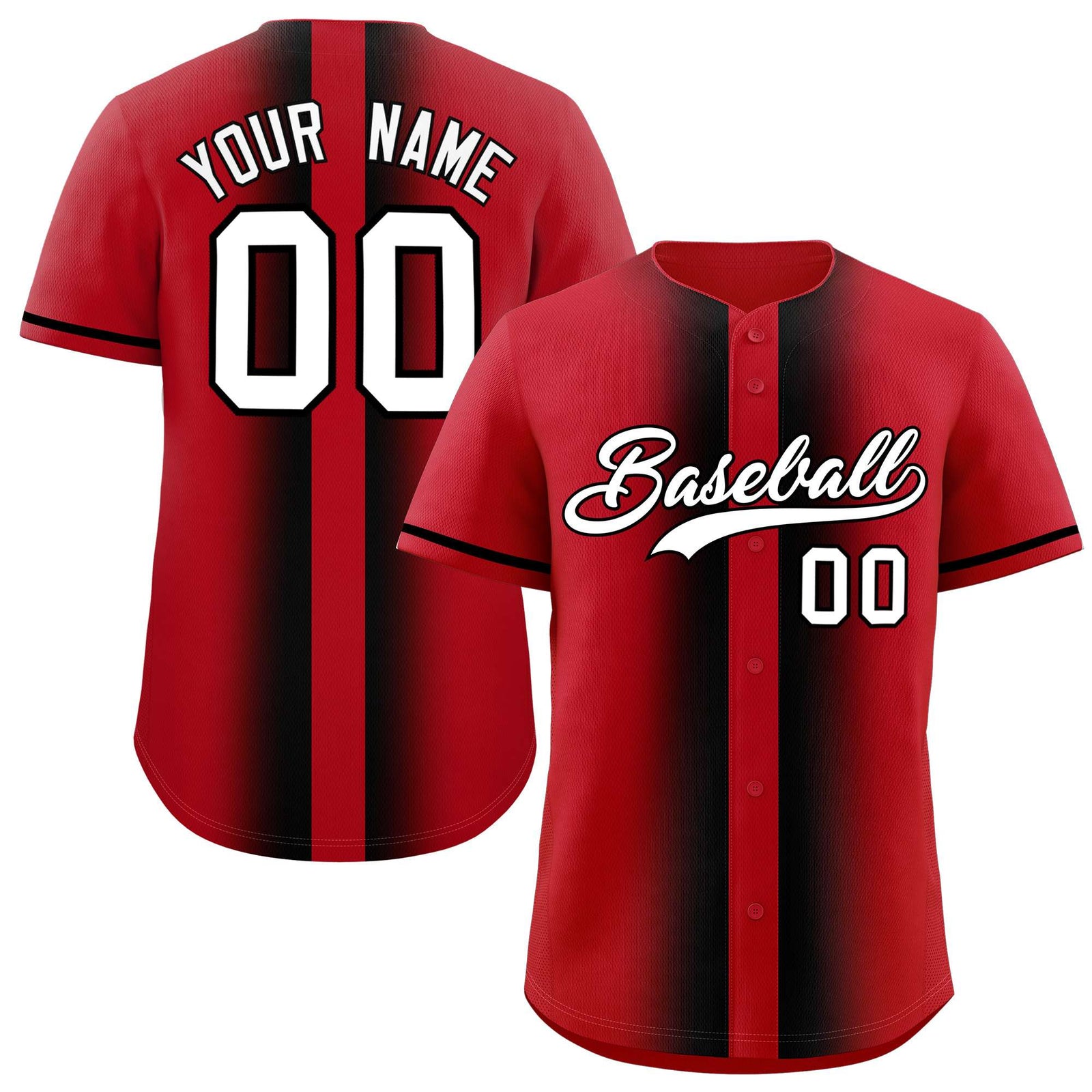 Custom Red Black Lapel Gradient Fashion Authentic Baseball Jersey