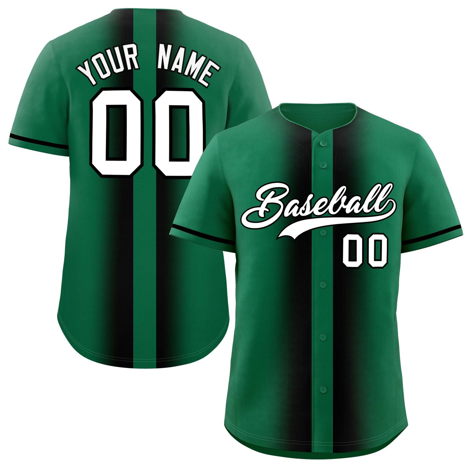 Custom Kelly Green Black Lapel Gradient Fashion Authentic Baseball Jersey