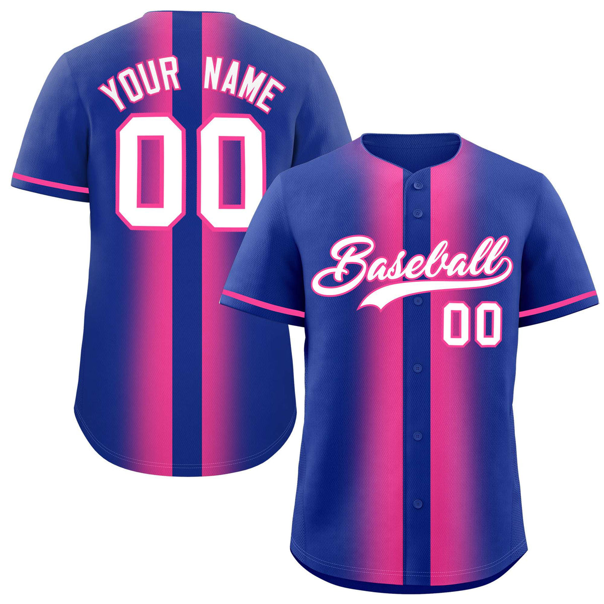 Custom Royal Pink Lapel Gradient Fashion Authentic Baseball Jersey