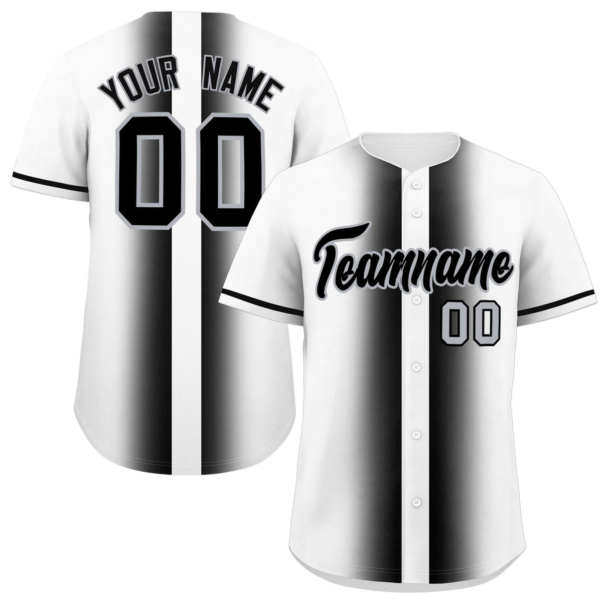 Custom White Black Lapel Gradient Fashion Authentic Baseball Jersey